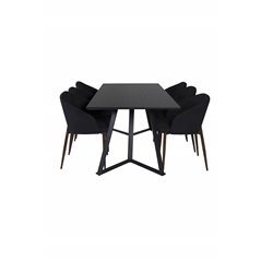 Marina Dining Table - Black top / Black Legs , Arch Dining Chair - Walnut Legs - Black Fabric_6