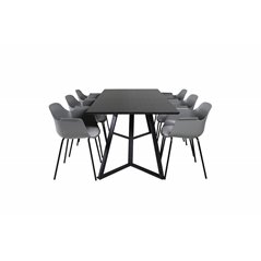 Marina Dining Table - Black top / Black Legs , Comfort Plastic Dining Chair - Black Legs - Grey Plastic_6