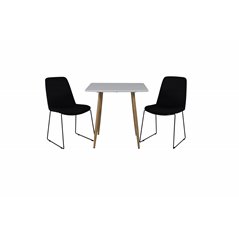Polar dining table 75*75cm - White /oak-look legs, Muce Dining Chair - Black Legs - Black Fabric_2