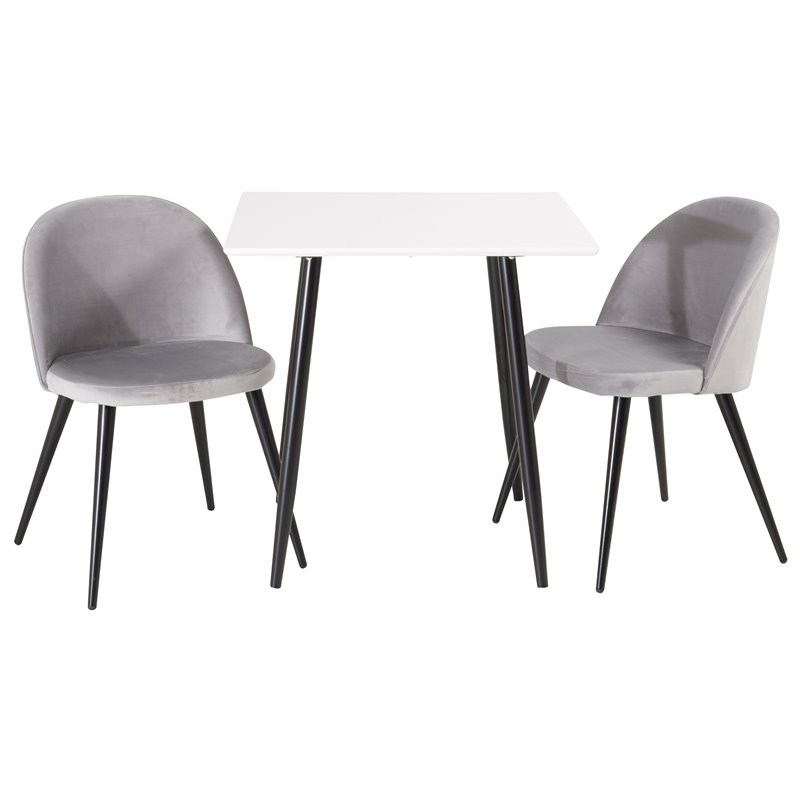 Polar ruokapöytä 75 * 75 cm - Valkoiset / mustat jalat, Velvet ruokapöydän tuoli - Vaaleanharmaa / Musta_2