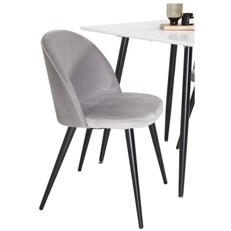 Polar dining table 75*75cm - White / black legs, Velvet Dining Chair - Light Grey / Black_2