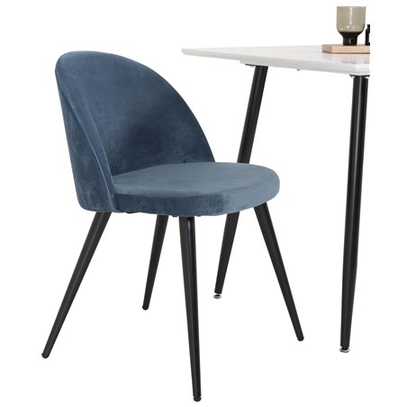 Polar dining table 75*75cm - White / black legs, Velvet Dining Chair - Blue / Black_2