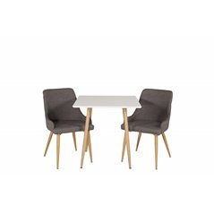 Polar dining table 75*75cm - White /oak-look legs, Plaza Dining Chair - Dark Grey / Oak_2