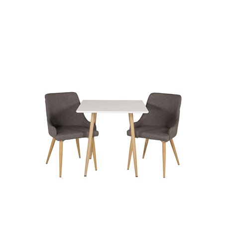 Polar dining table 75*75cm - White /oak-look legs, Plaza Dining Chair - Dark Grey / Oak_2