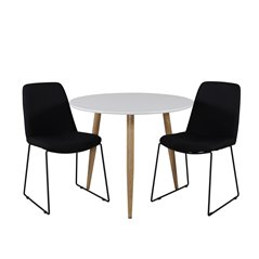 Polar Dining Table ø 90cm - White / Oak, Muce Dining Chair - Black Legs - Black Fabric_2
