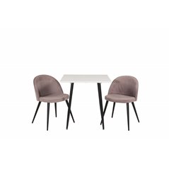 Polar dining table 75*75cm - White / black legs, Velvet Dining Chair Corduroy - Pink / Black_2