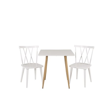 Polar dining table 75*75cm - White /oak-look legs, Mariannelund Windsor Chair - White_2