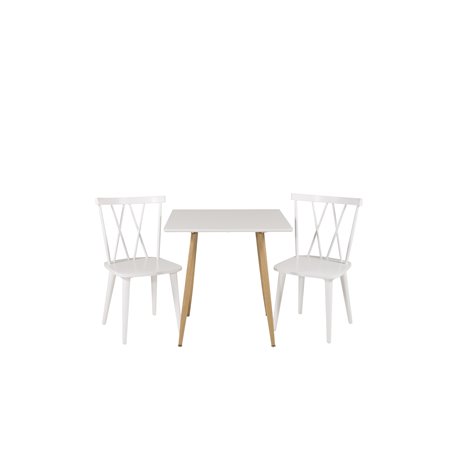 Polar dining table 75*75cm - White /oak-look legs, Mariannelund Windsor Chair - White_2