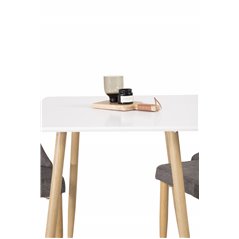 Polar dining table 75*75cm - White /oak-look legs, Leone Dining Chair - Dark Grey / Oak_2