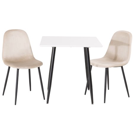 Polar dining table 75*75cm - White / black legs, Polar Dining Chair- Black legs / Beige Velvet (ersätter 19902-880)_2
