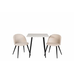 Polar dining table 75*75cm - White / black legs, Velvet Dining Chair - Beige / Black_2