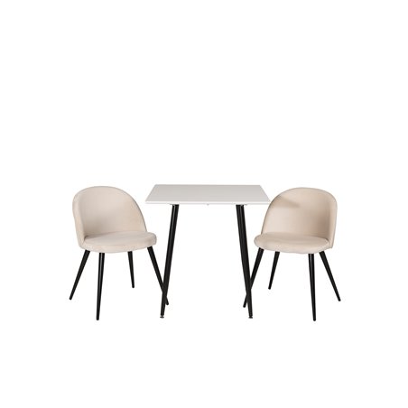 Polar dining table 75*75cm - White / black legs, Velvet Dining Chair - Beige / Black_2