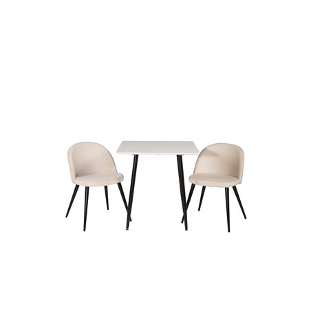 Polar dining table 75*75cm - White / black legs, Velvet Dining Chair - Beige / Black_2