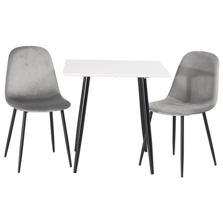 Polar dining table 75*75cm - White / black legs, Polar Dining Chair - Black legs / Light Grey Velvet (ersätter 19902-885)_2