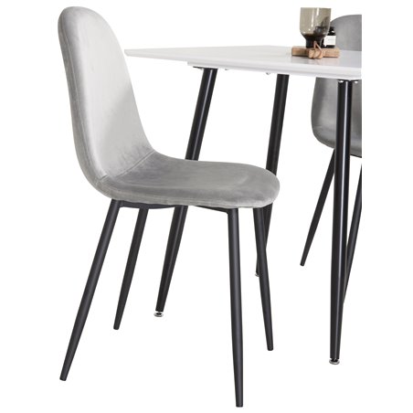 Polar dining table 75*75cm - White / black legs, Polar Dining Chair - Black legs / Light Grey Velvet (ersätter 19902-885)_2