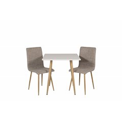 Polar dining table 75*75cm - White /oak-look legs, Windu Lyx Dining Chair - Light Grey / Oak_2