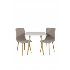 Polar dining table 75*75cm - White /oak-look legs, Windu Lyx Dining Chair - Light Grey / Oak_2