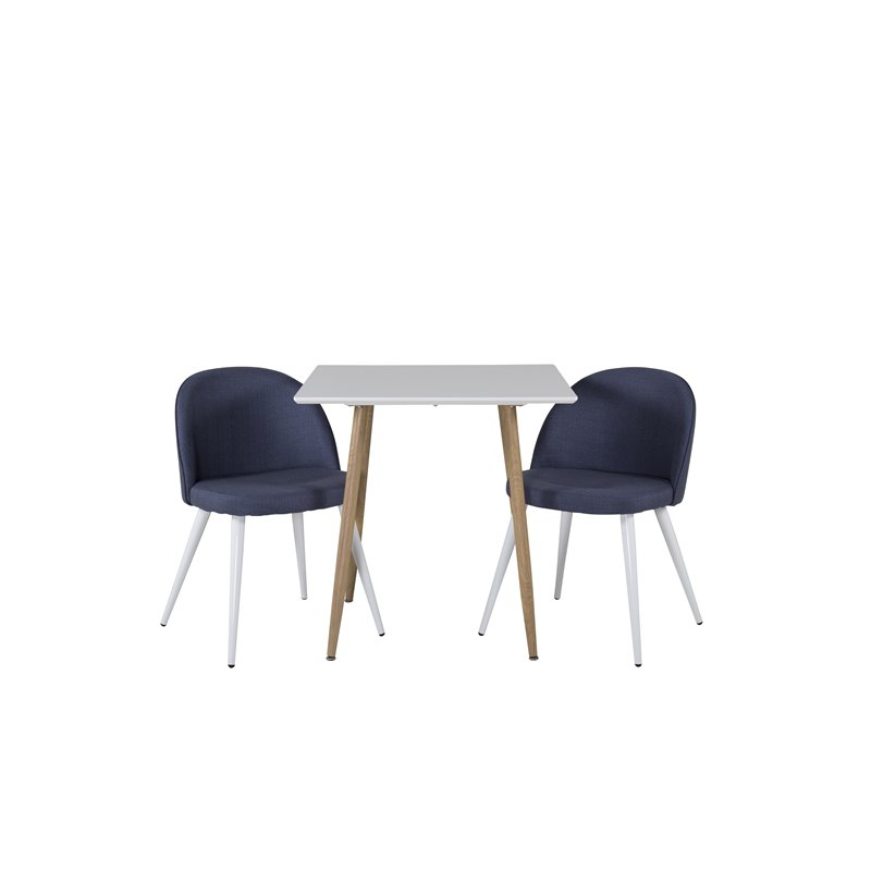 Polar dining table 75*75cm - White /oak-look legs, Velvet Dining Chiar - White legs - Blue Fabric_2