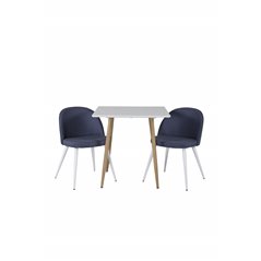 Polar dining table 75*75cm - White /oak-look legs, Velvet Dining Chiar - White legs - Blue Fabric_2