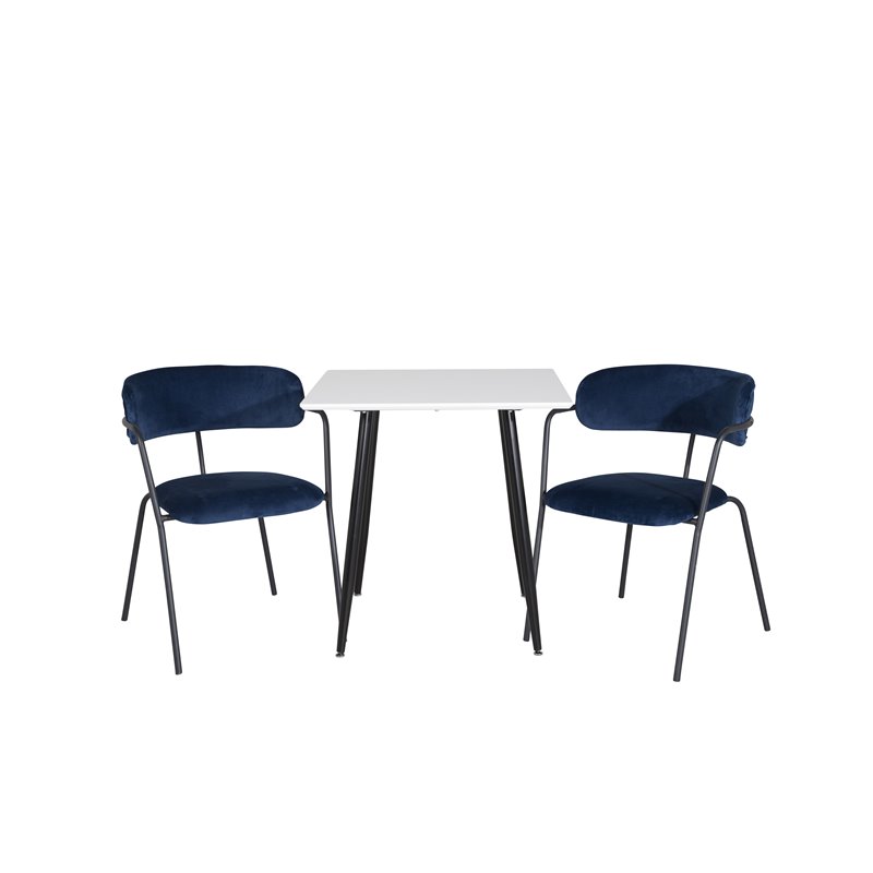 Polar spisebord 75 * 75cm - Hvide / sorte ben, Arrow lænestol - Sorte ben - Blue Velvet_2