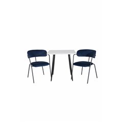 Polar dining table 75*75cm - White / black legs, Arrow armchair - Black Legs - Blue Velvet_2