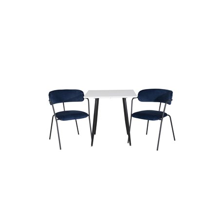 Polar ruokapöytä 75 * 75 cm - Valkoiset / mustat jalat, Arrow nojatuoli - Mustat Jalat - Blue Velvet_2