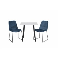 Polar dining table 75*75cm - White / black legs, Muce Dining Chair - Black Legs - Blue Velvet_2