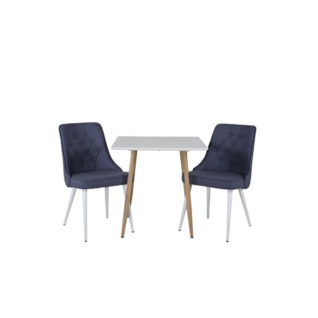Polar dining table 75*75cm - White /oak-look legs, Velvet Deluxe Dining Chair - White Legs - Blue Fabric_2