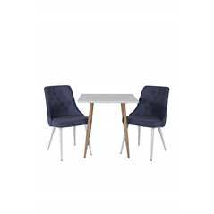 Polar dining table 75*75cm - White /oak-look legs, Velvet Deluxe Dining Chair - White Legs - Blue Fabric_2