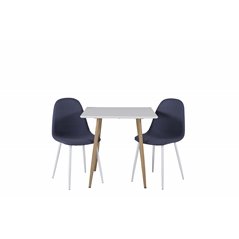 Polar dining table 75*75cm - White /oak-look legs, Polar Dining Chair - White Legs - Blue Fabric_2