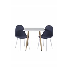 Polar dining table 75*75cm - White /oak-look legs, Polar Dining Chair - White Legs - Blue Fabric_2