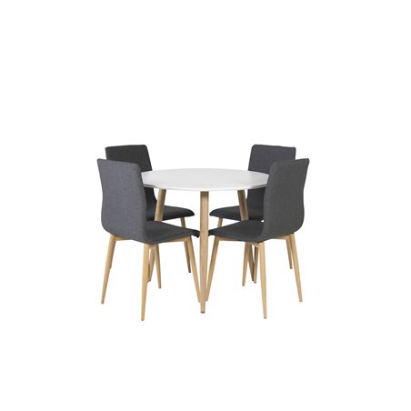 Polar Dining Table ø 90cm - White / Oak, Windu Dining Chair - Grey / Oak_4