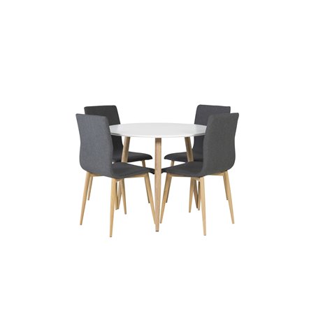 Polar Dining Table ø 90cm - White / Oak, Windu Dining Chair - Grey / Oak_4