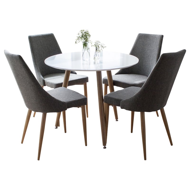 Polar Dining Table ø 90cm - White / Oak, Leone Dining Chair - Dark Grey / Oak_4