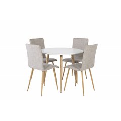 Polar Dining Table ø 90cm - White / Oak, Windu Lyx Dining Chair - Light Grey / Oak_4