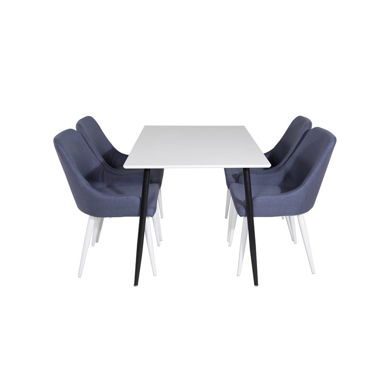 Polar Dining Table - 120*75*H75 - White / Black, Plaza Dining Chair - White Legs - Blue Fabric_4