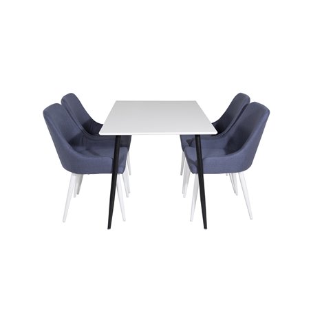 Polar Dining Table - 120*75*H75 - White / Black, Plaza Dining Chair - White Legs - Blue Fabric_4