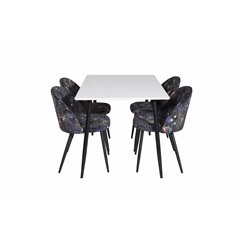 Polar Dining Table - 120*75*H75 - White / Black, Velvet Dining Chair - Black Flower fabric_4