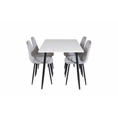 Polar Dining Table - 120*75*H75 - White / Black, Polar Diamond Dining Chair - Black Legs - Grey Velvet_4