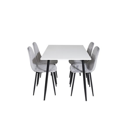 Polar Dining Table - 120*75*H75 - White / Black, Polar Diamond Dining Chair - Black Legs - Grey Velvet_4