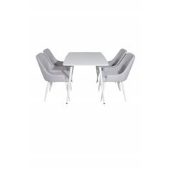 Polar Dining table 120 cm - White White, Plaza Dining chair - White legs - Light Grey Fabric_4