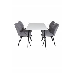 Polar Dining Table - 120*75*H75 - White / Black, Gemma Dining Chair - Black Legs - Grey Fabric_4