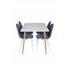 Polar Dining Table - 120*75*H75 - White / Oak, Polar Dining Chair - White Legs - Blue Fabric_4