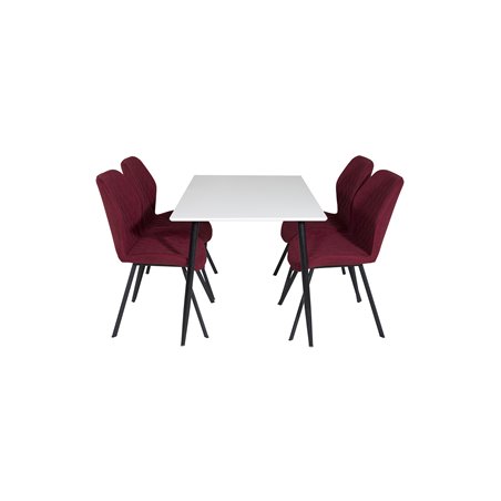Polar Dining Table - 120*75*H75 - White / Black, Gemma Dining Chair - Black Legs - Red Fabric_4