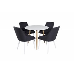 Polar Dining Table ø 90cm - White / Oak, Plaza Dining Chair - White Legs - Black Fabric_4