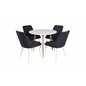 Polar Dining Table ø 90cm - White / Oak, Plaza Dining Chair - White Legs - Black Fabric_4