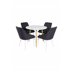 Polar Dining Table ø 90cm - White / Oak, Plaza Dining Chair - White Legs - Black Fabric_4