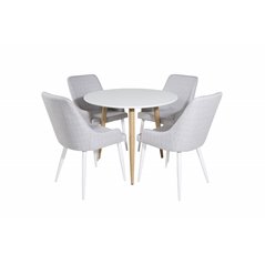 Polar Dining Table ø 90cm - White / Oak, Plaza Dining chair - White legs - Light Grey Fabric_4