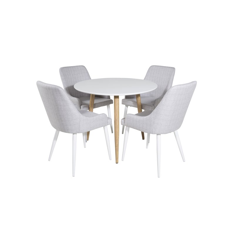 Polar Dining Table ø 90cm - White / Oak, Plaza Dining chair - White legs - Light Grey Fabric_4