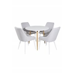 Polar Dining Table ø 90cm - White / Oak, Plaza Dining chair - White legs - Light Grey Fabric_4